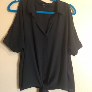 Express cold shoulder bottom down, tie front top